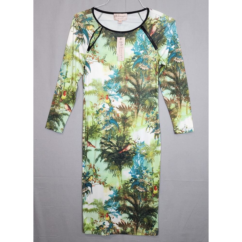 Philosophy Exotic Birds Tress Dress Long Sleeve Zipper Shoulders Sz S NWT